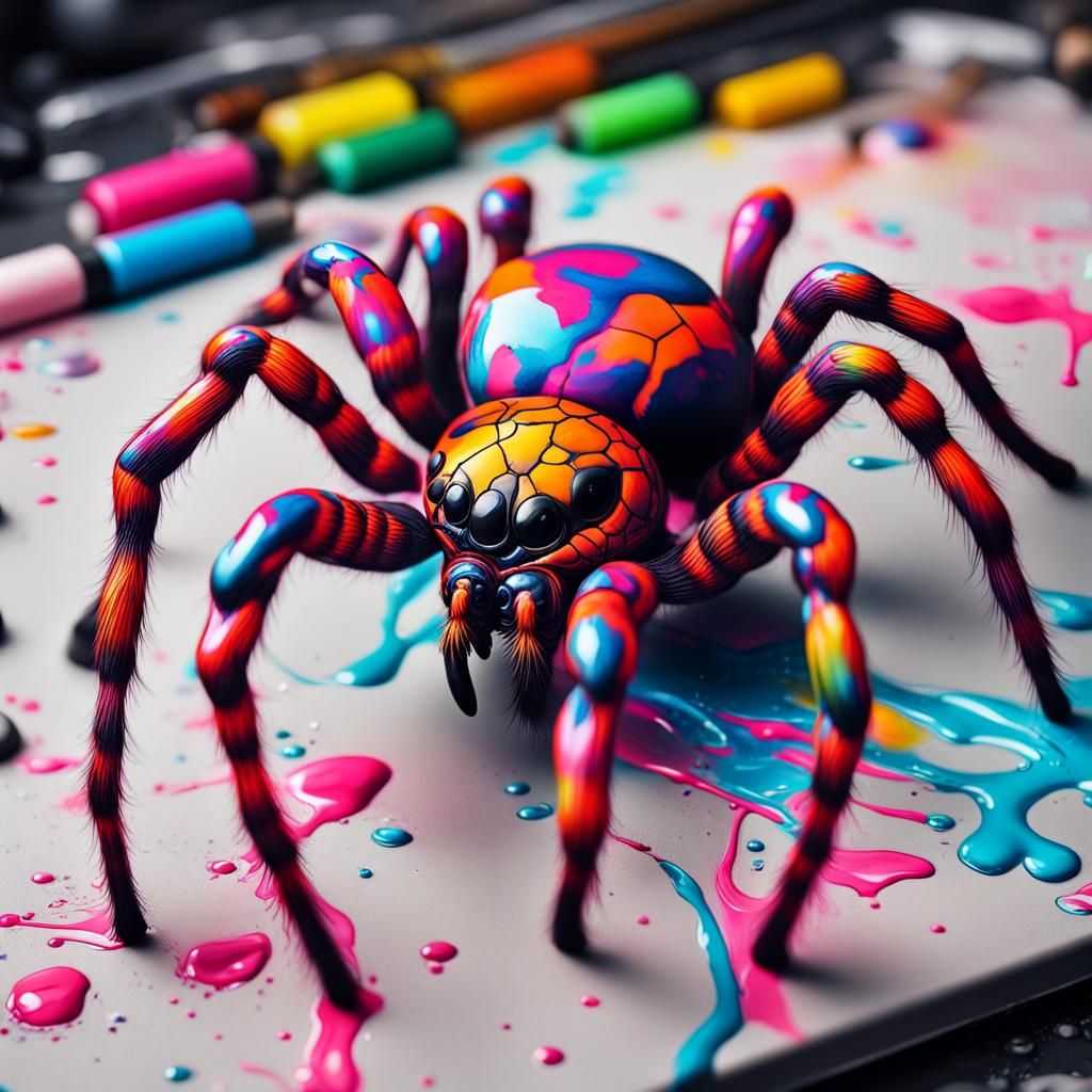 Hyperreal Kawaii Spider Street Art Masterpiece