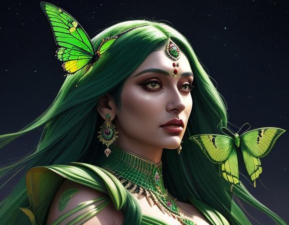Lunar Goddess with Moon Moth in Night Sky