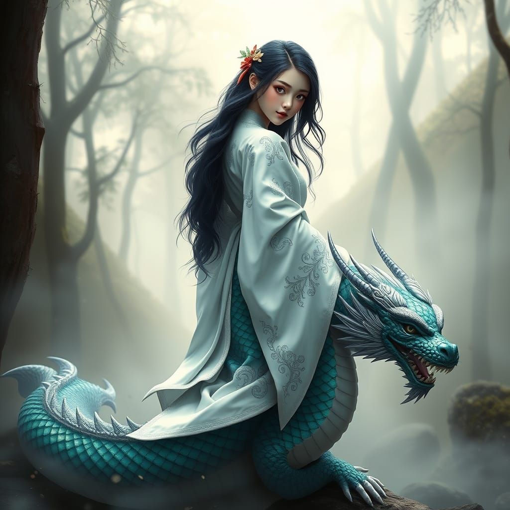 Maiden Transforms into Dragon in Mystical Forest