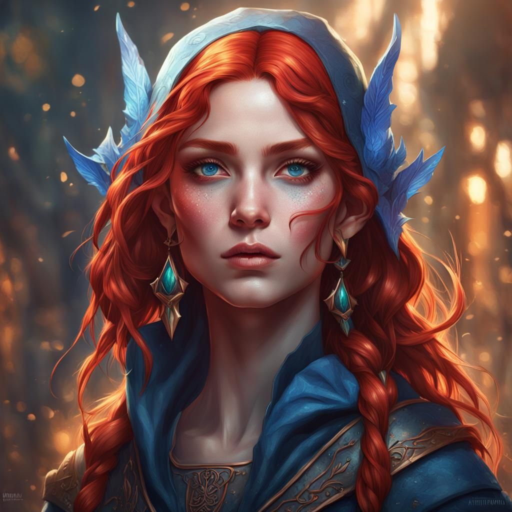 Beautiful Woman with Red Hair, Hyperdetailed Portrait