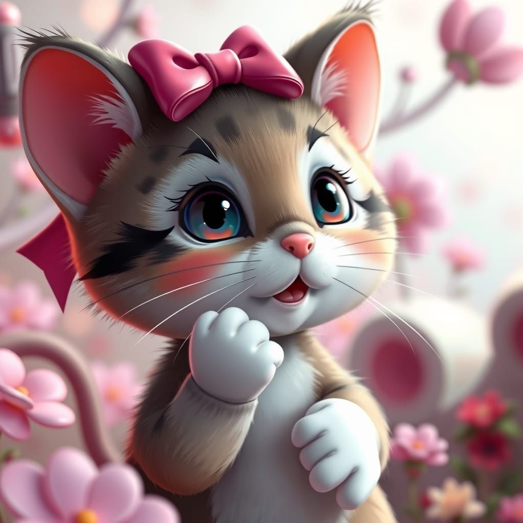 Cute Cartoon Kitty Mouse in Fantasy Setting