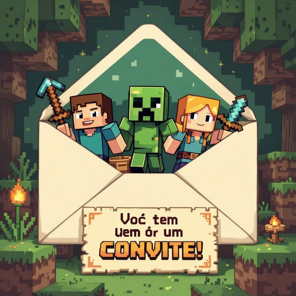 Minecraft Invitation Envelope with Pixel Art
