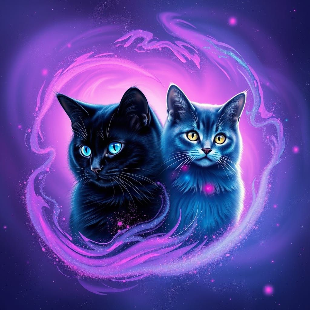 Cosmic Harmony of Yin Yang Felines