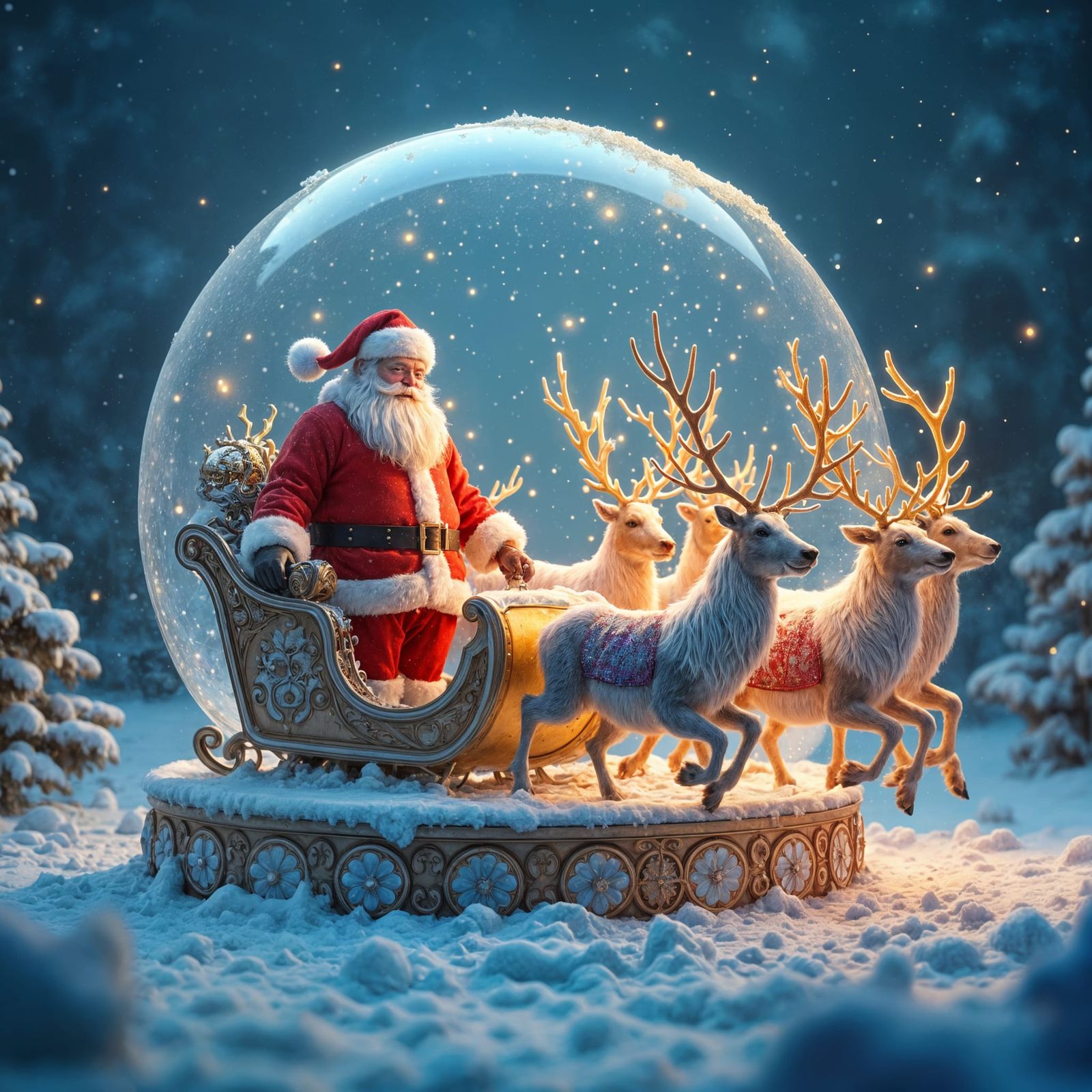 Majestic Snow Globe Scene in Deep Fantasy Colors