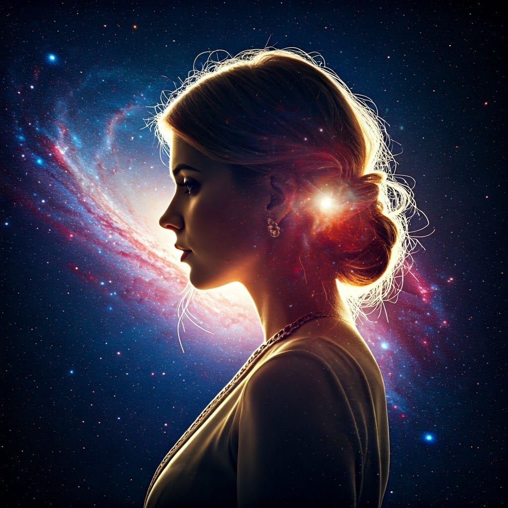 Stunning Celestial Portrait in Dreamy Double Exposure