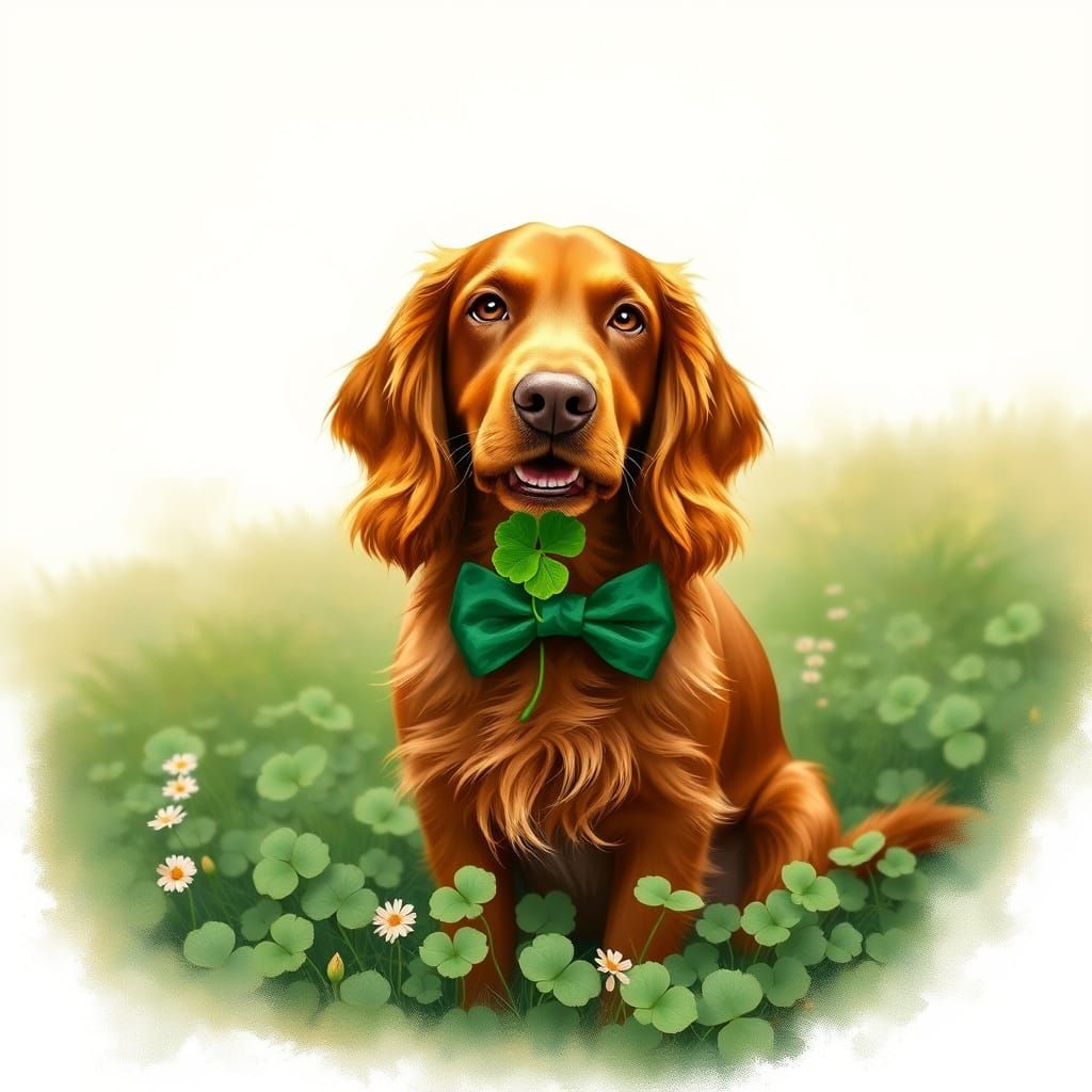 Irish Setter in Whimsical Irish Landscape