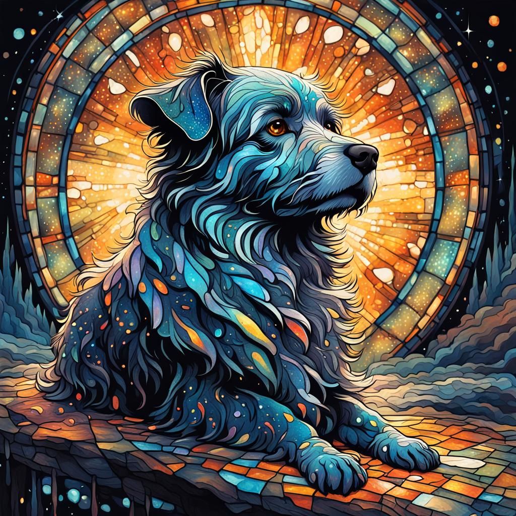 Sparkly Impressionist Dog Portrait in Gouache