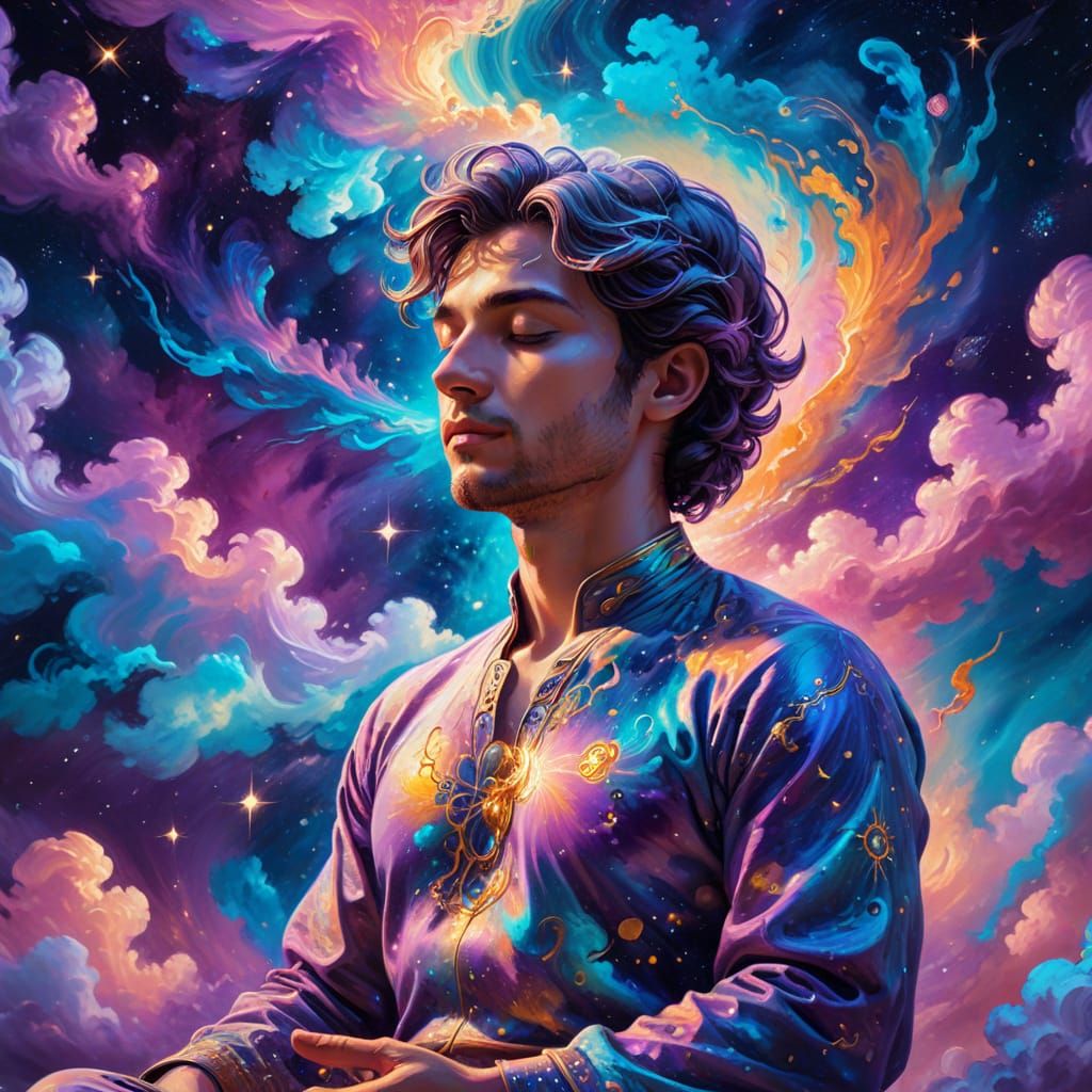 Astral Cosmic Meditation in Vibrant Oil Painting Style
