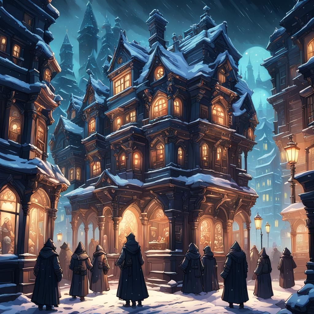 Victorian House in Crowded City: Dark Fantasy Concept Art