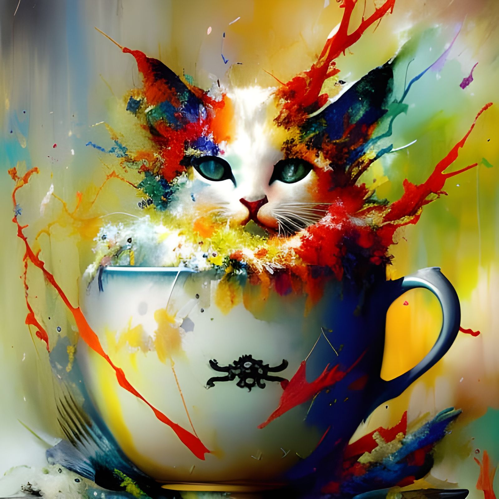 Cat in Teacup: Digital Painting with Vibrant Colors