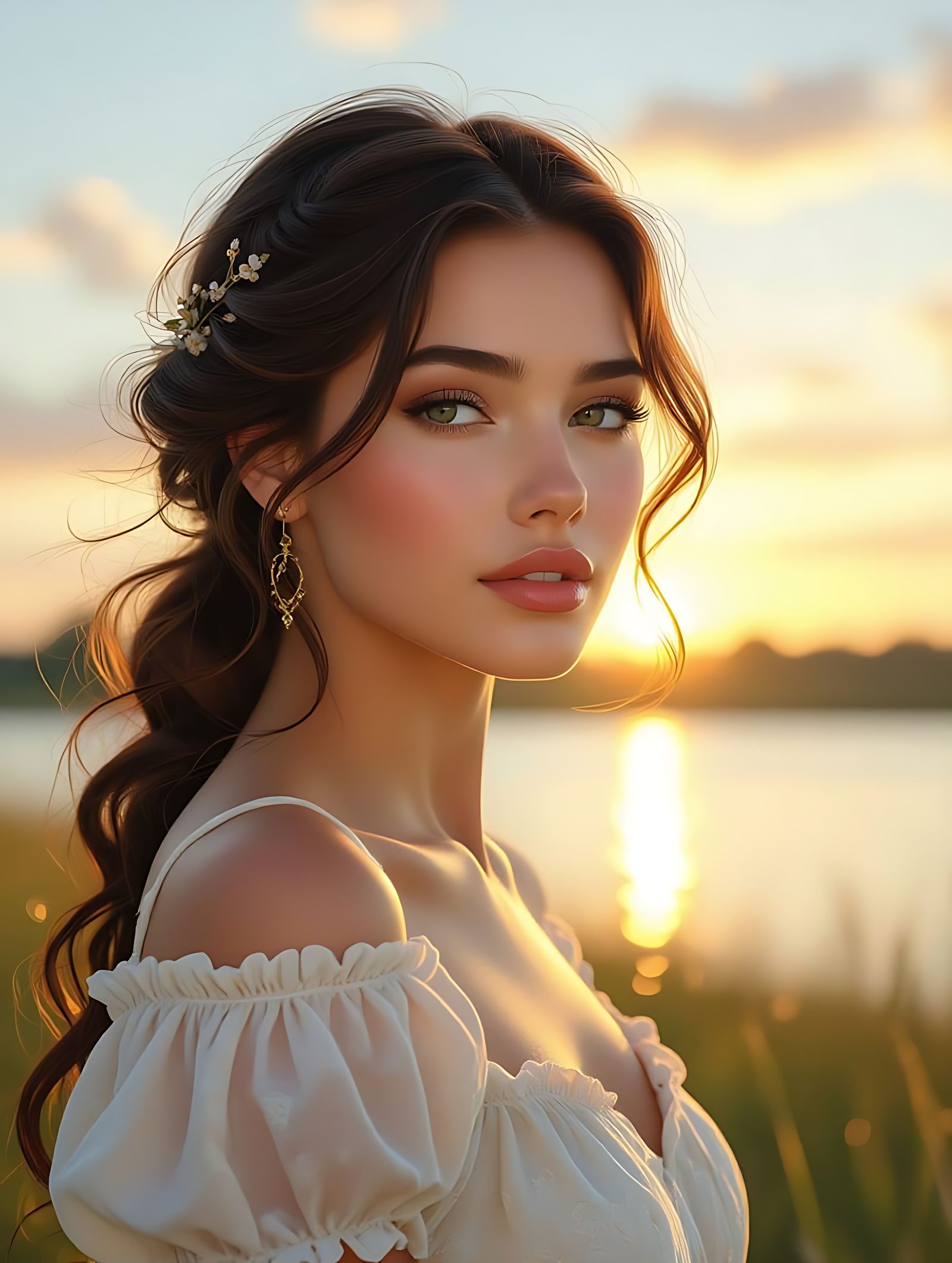 Portrait of a Woman in a Beautiful Sunny Dawn