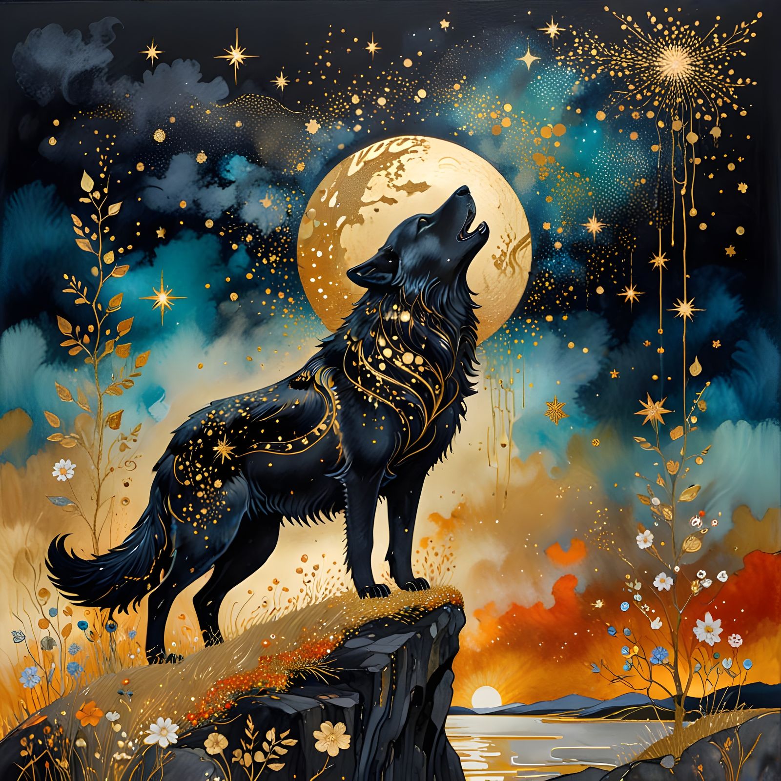 Howling wolf, Gustav Klimt and Anna Silivonchik and Frances MacDonald McNair and Lucy Grossmith and Margaret MacDonald M...