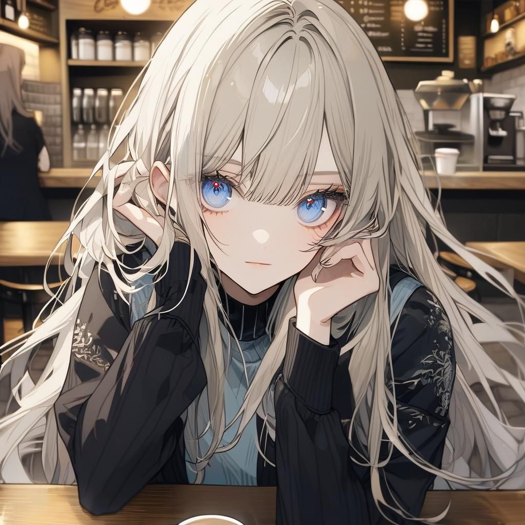 Platinum Blonde Girl at Cafe