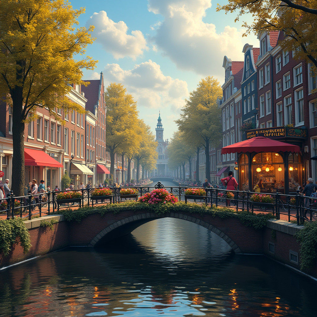 Surreal Oil Painting of Herengracht Canal in Amsterdam with....