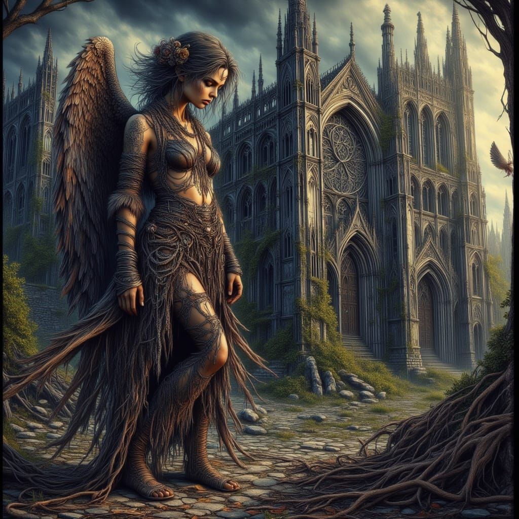 Gothic Horror: Chained Angel in Dark Fantasy Scene