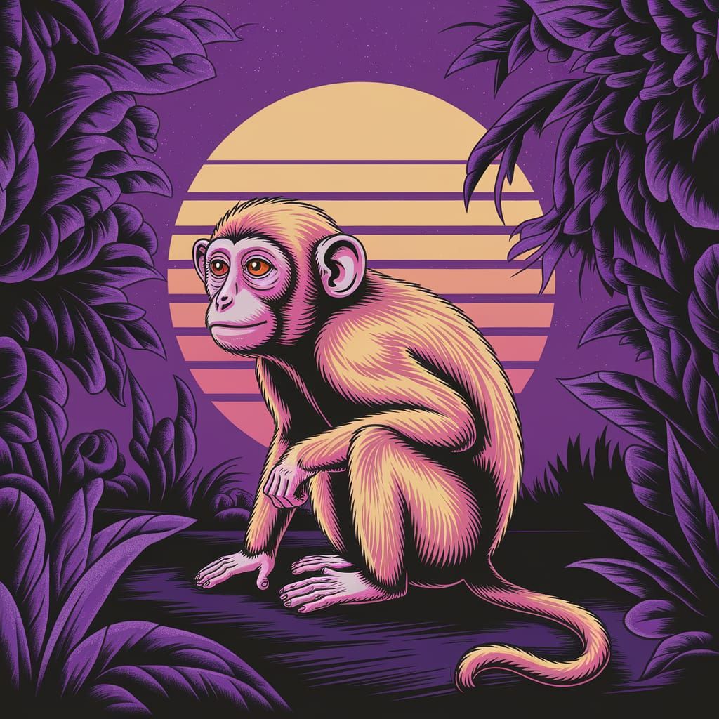 Surreal Expressionist Tamarin Monkey in a Vibrant Violet Jun...