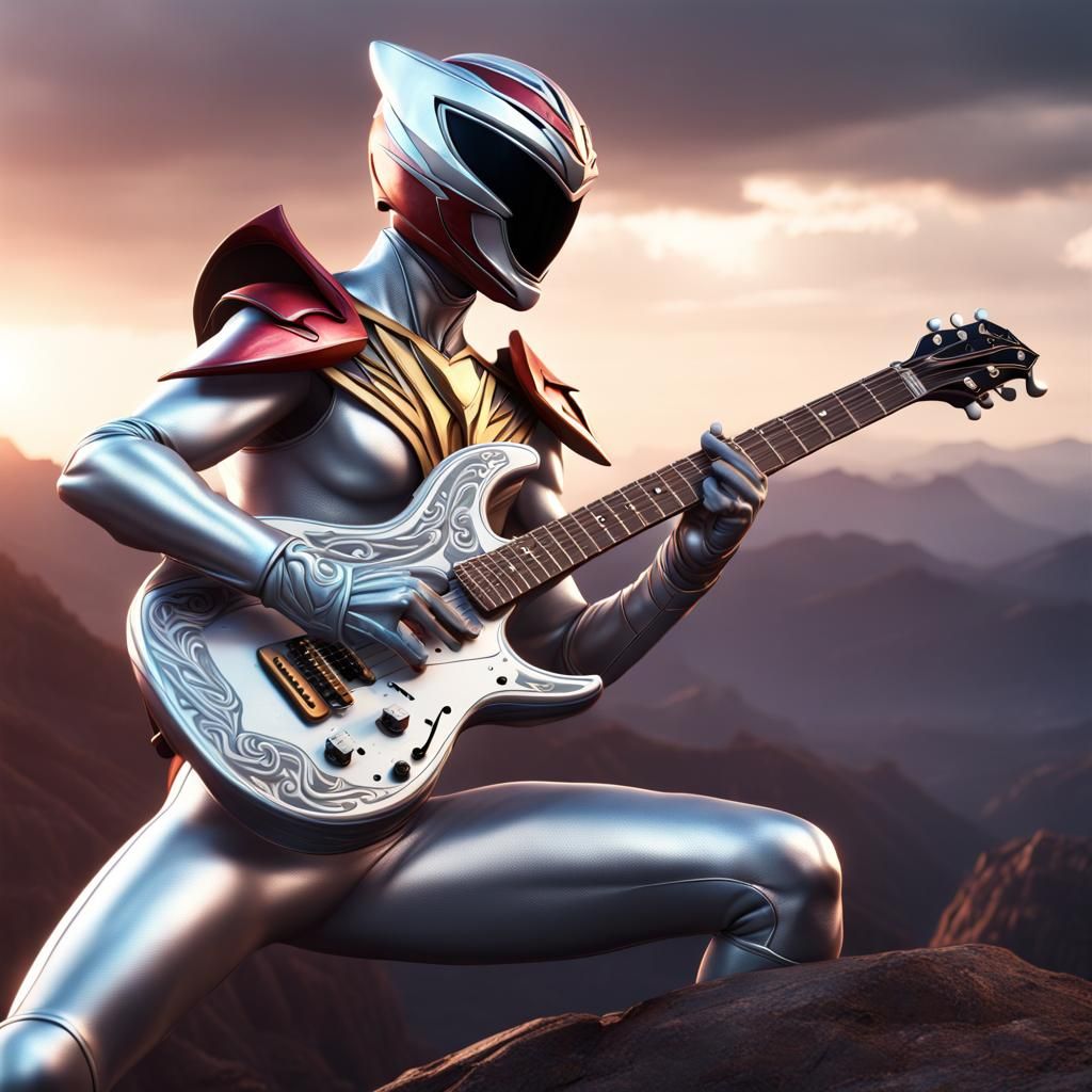 Silver Power Ranger Guitar Art in Unreal Engine