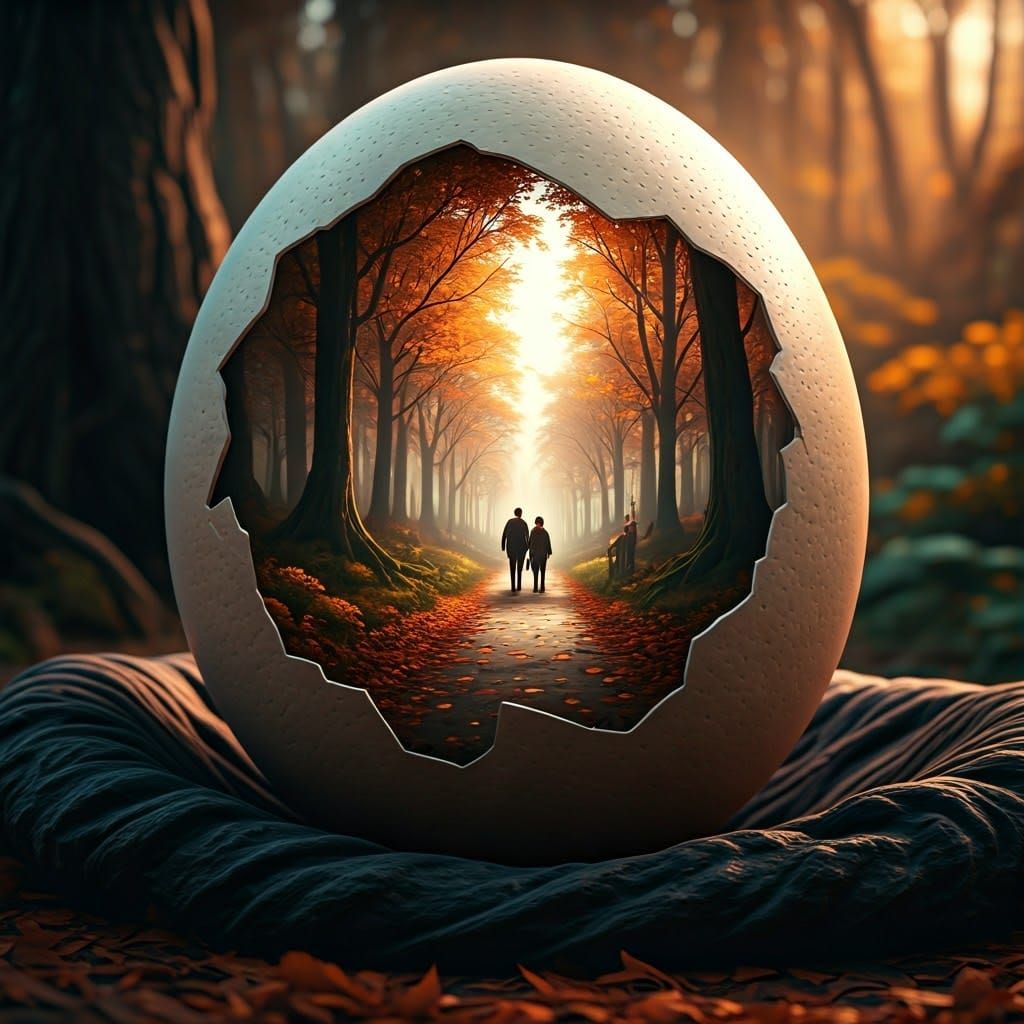 Autumn Park Portal Inside Ostrich Egg