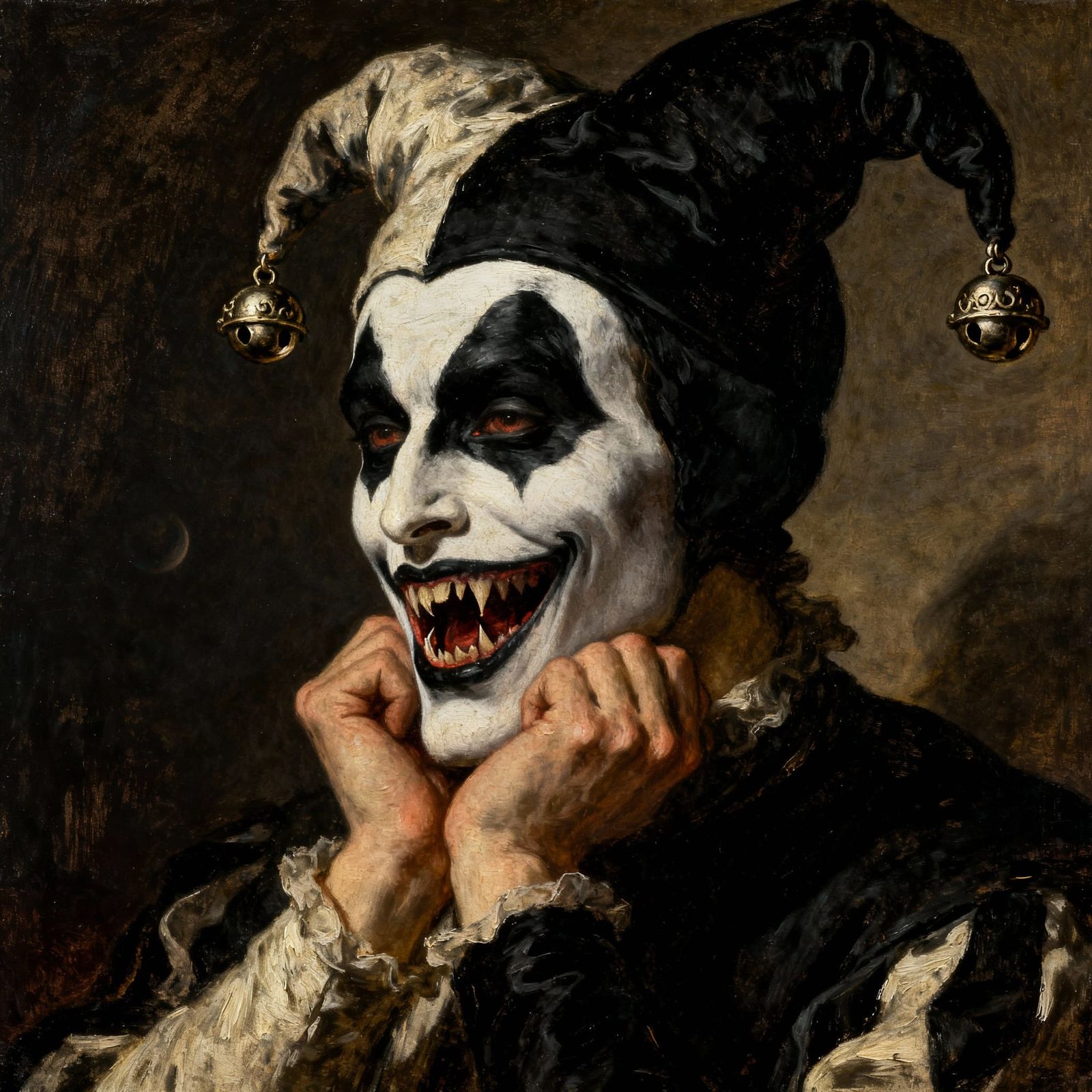Macabre Jester with Infernal Pareidolia Smile