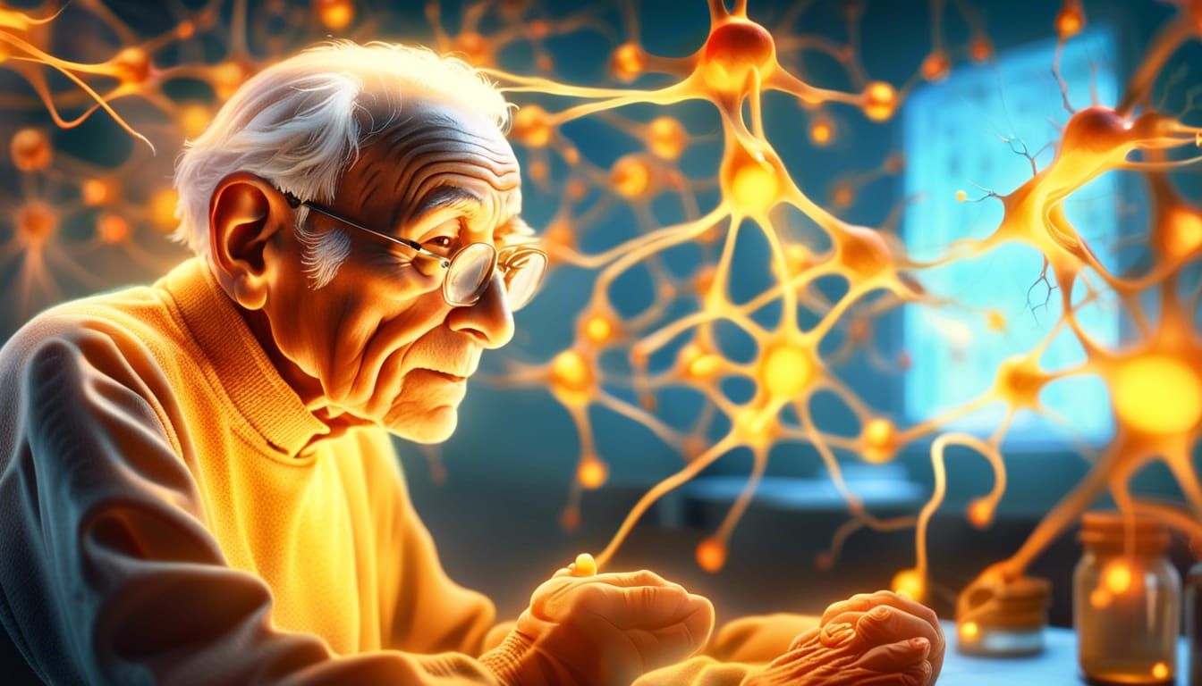 Elderly Patient's Brain Illuminated by Neurons: Concept Art