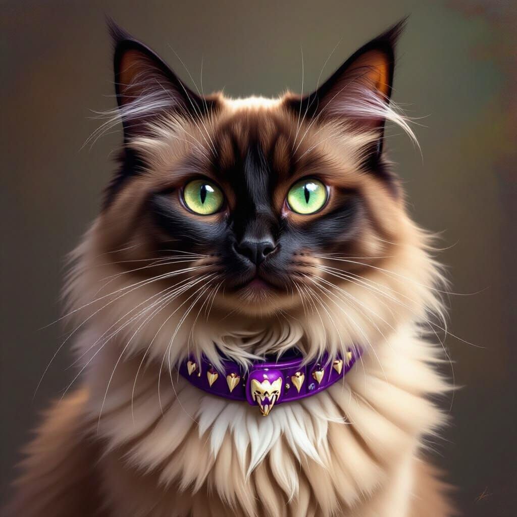 Regal Siamese Cat with Purple Tooth Collar