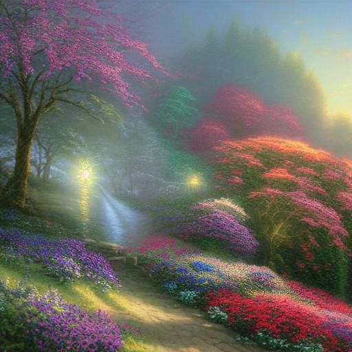 Ethereal Sunflowers in a Thomas Kinkade Style