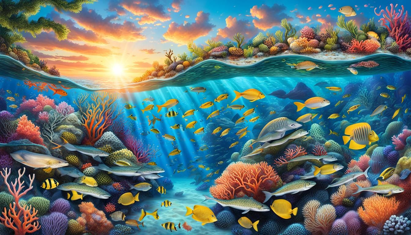 A dazzling coral reef teeming with life.