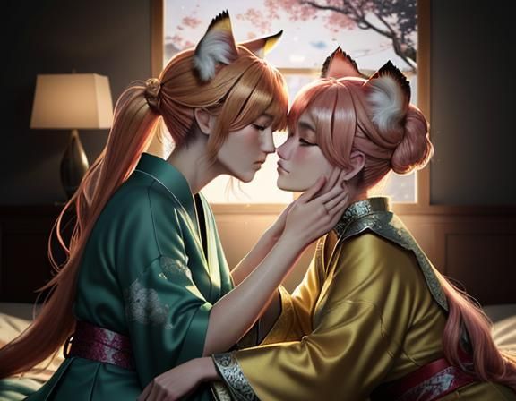 Female Kitsune in Love: 3D Manga Art