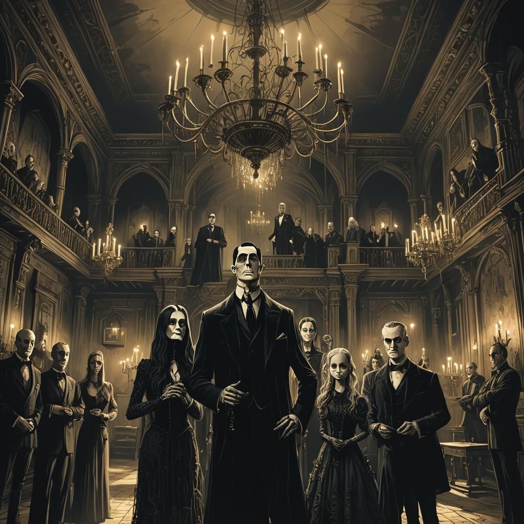 The Addams Family in Gothic Horror Style