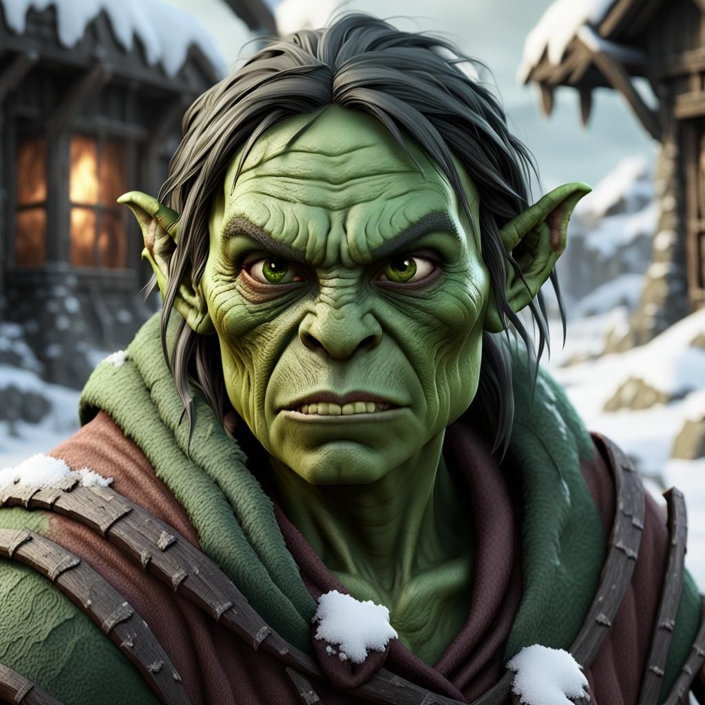 Sorrowful Orc Woman in Photorealistic 3D Illustration
