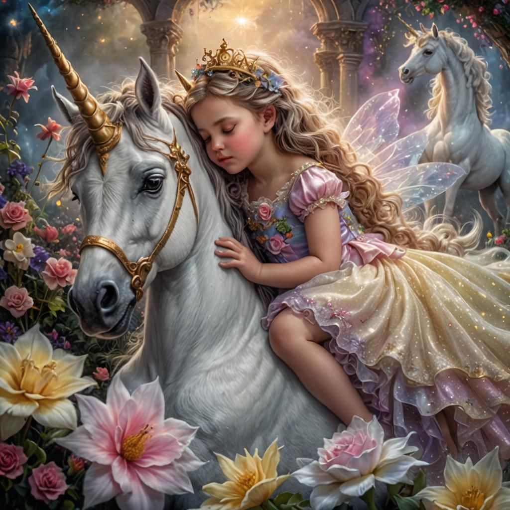Baby Princess and Unicorn in Ethereal Fantasy Style