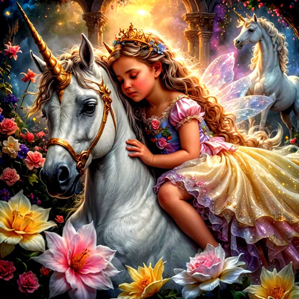 Magical Baby Princess and Unicorn: Hyperrealistic Dreamscape