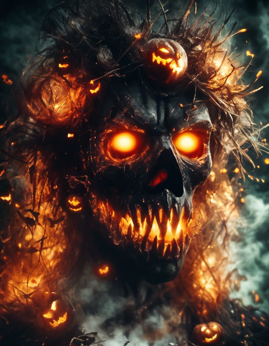 Dark Halloween Spirit Portrait with Glowing Runes