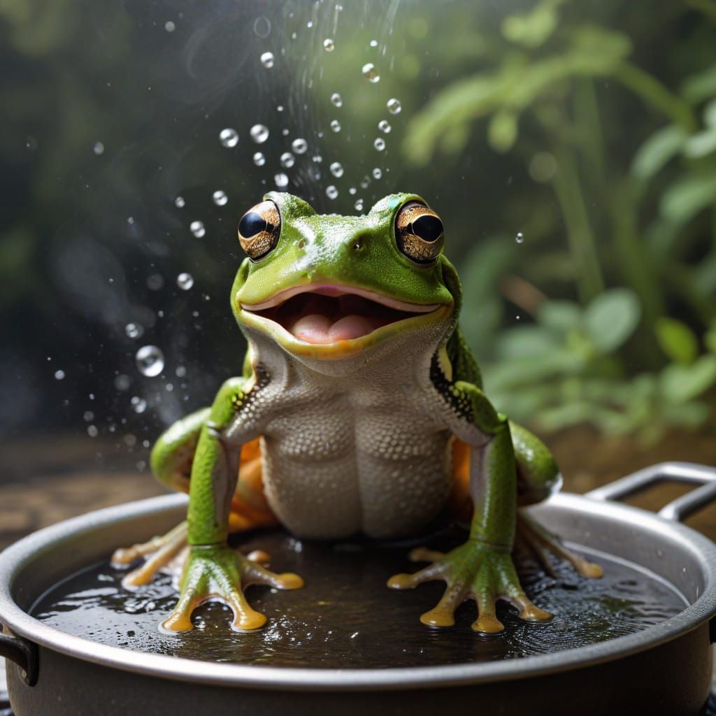 Surprised Frog Jumping into Boiling Water