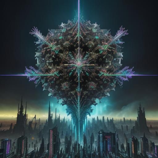 Vibrant Fractal City Growth in Cyberpunk Style