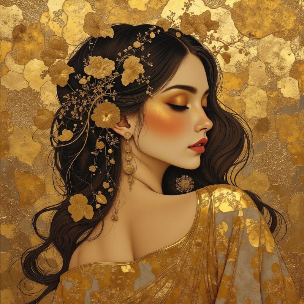 Luminous Gold Portrait in Pastel Impressionism Style