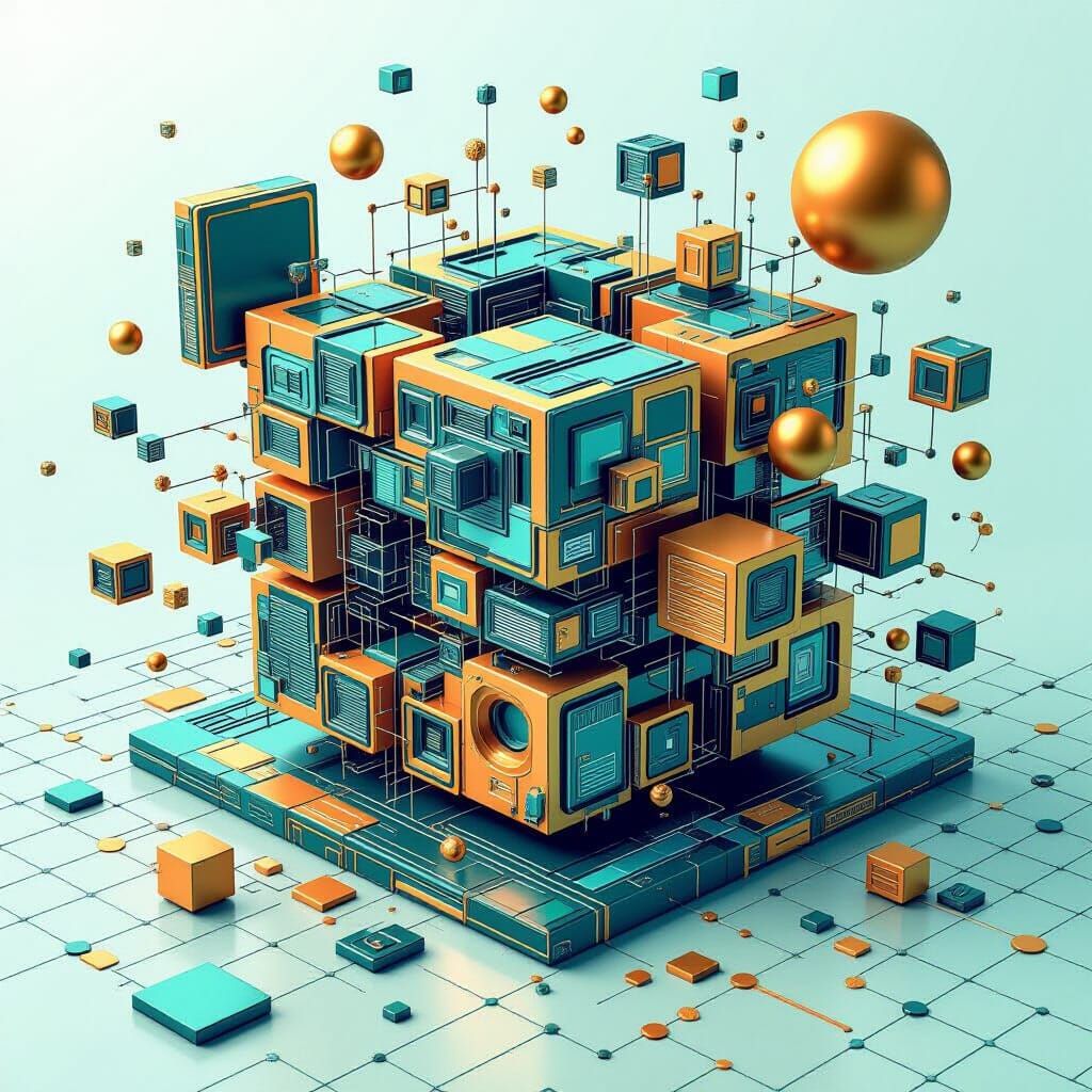 Dynamic 3D Cubes and Squares in Surreal Composition