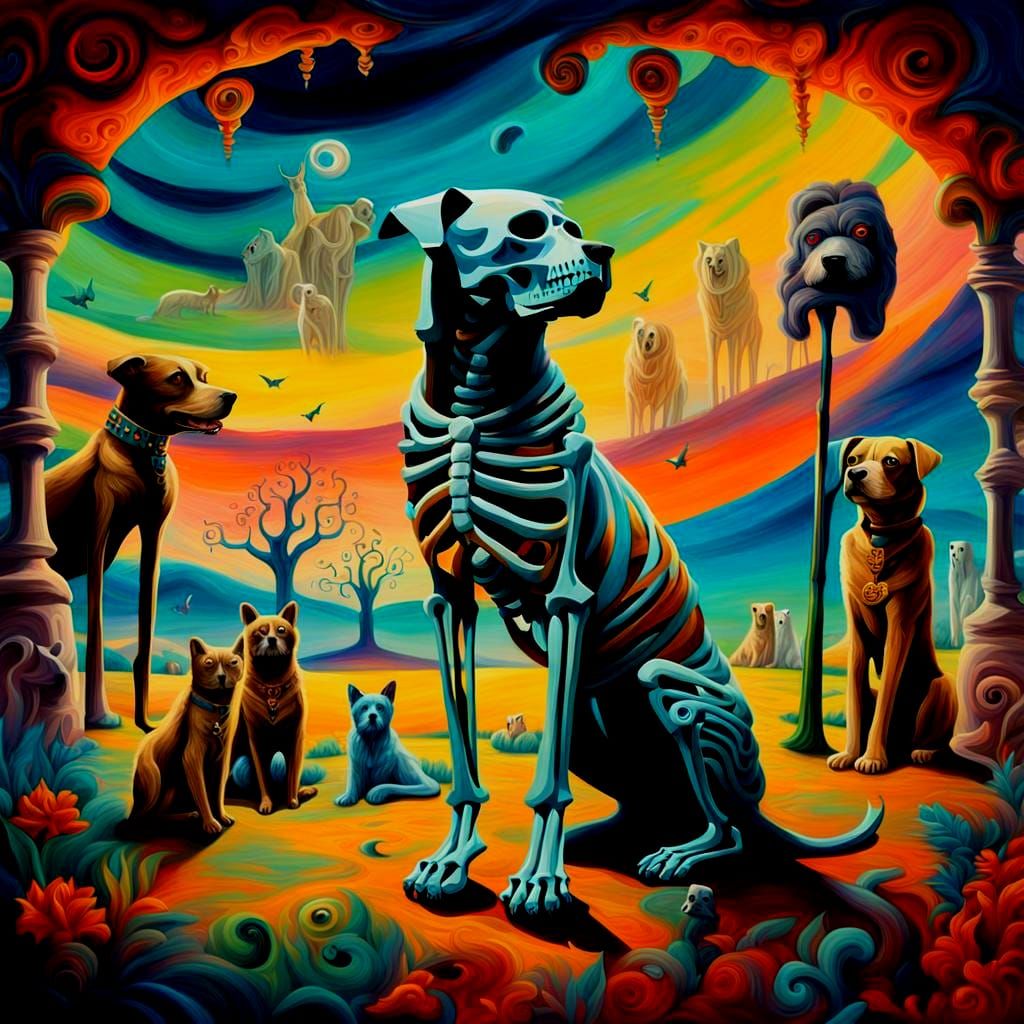 Surreal Egyptian Skeletons with Bear and Cats