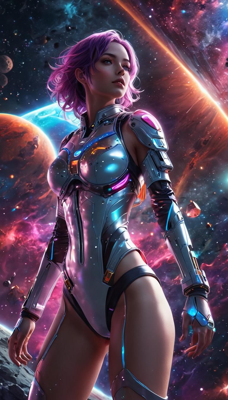 Anime Astronaut Girl in Space with Cosmic Energy