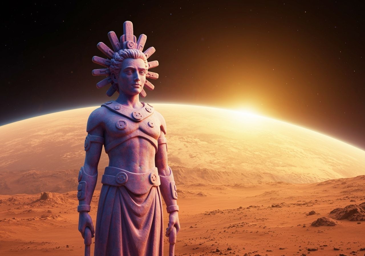 A world statue made out clay is put on Mars as a token of wo...