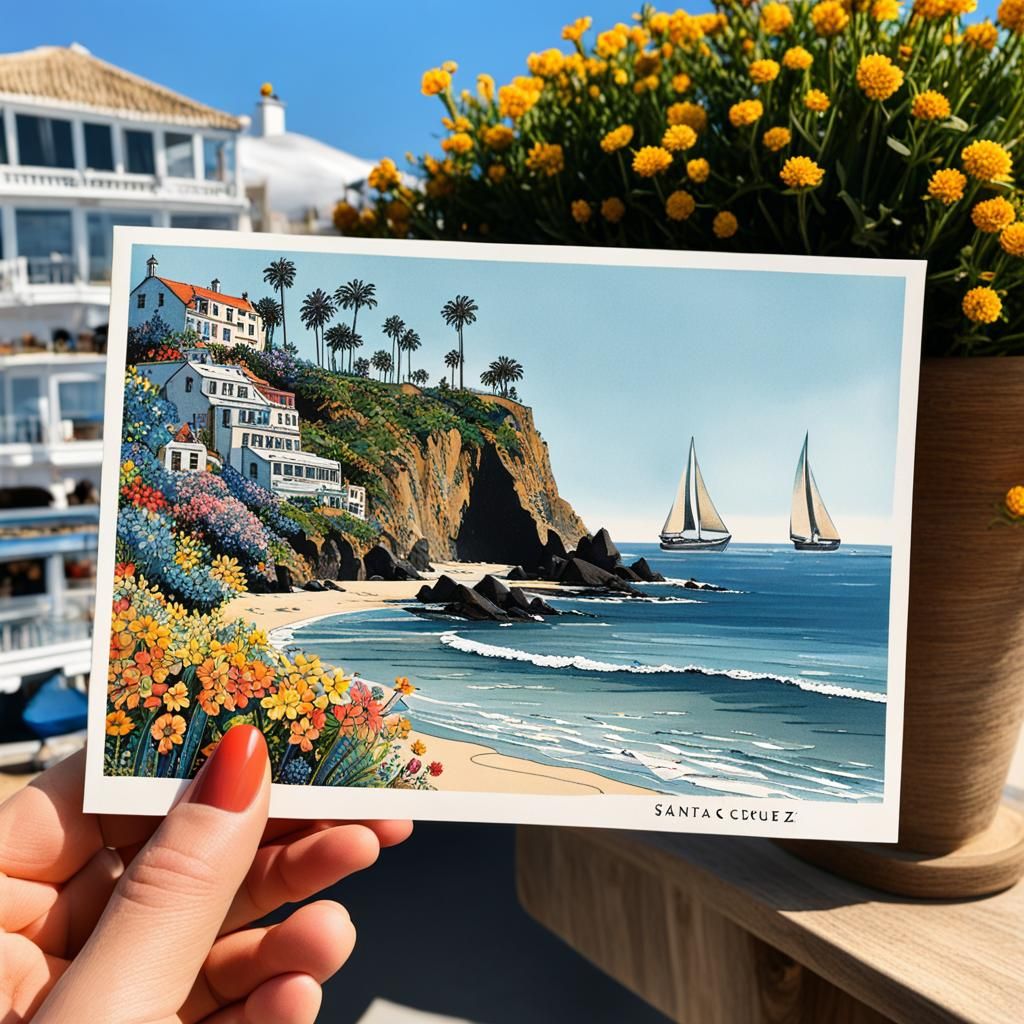 Santa Cruz Vintage Postcard Beach Scene