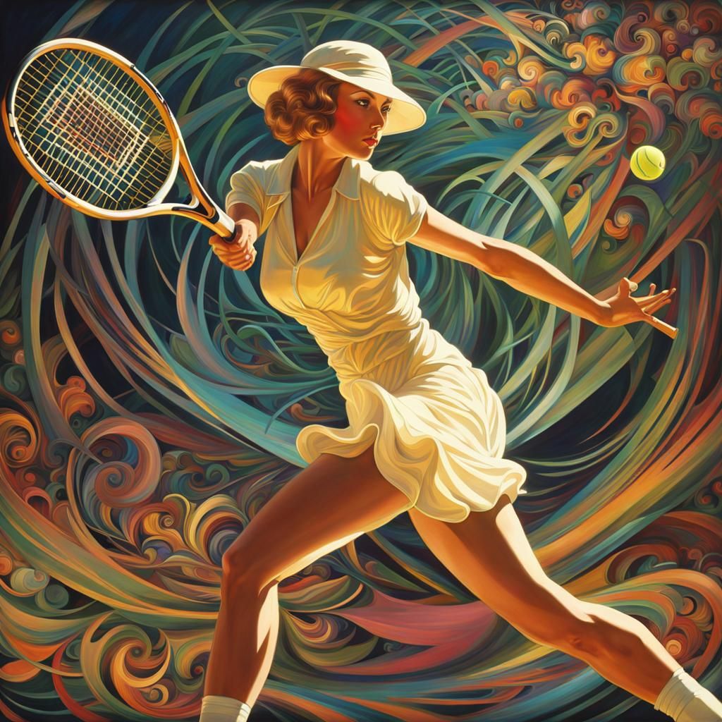 Tennis Smash, Psychedelic Art Nouveau Style