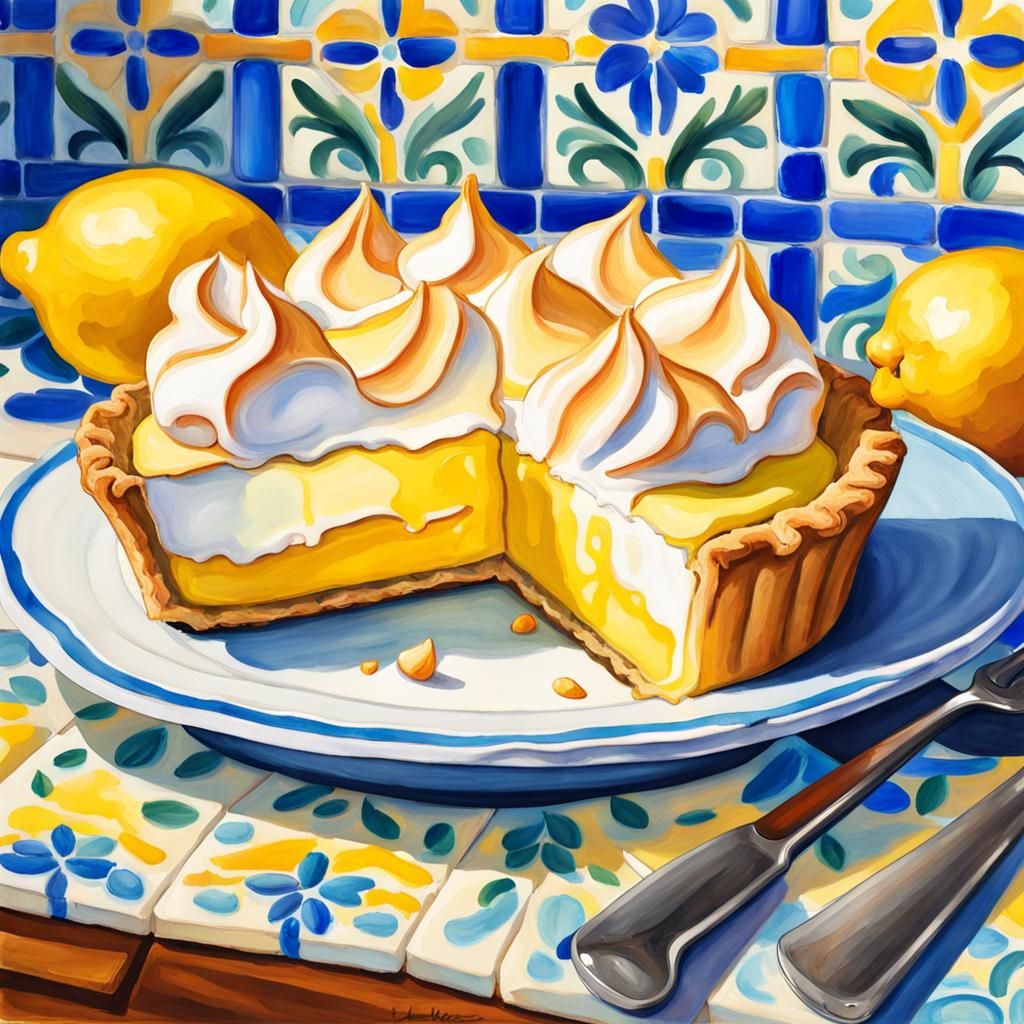 Lemon Meringue Pie in Impressionist Gouache Style