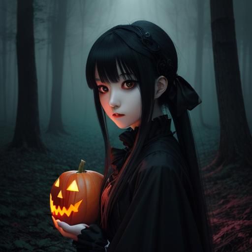 Gothic Anime Girl in Haunted Forest: Shonen Style