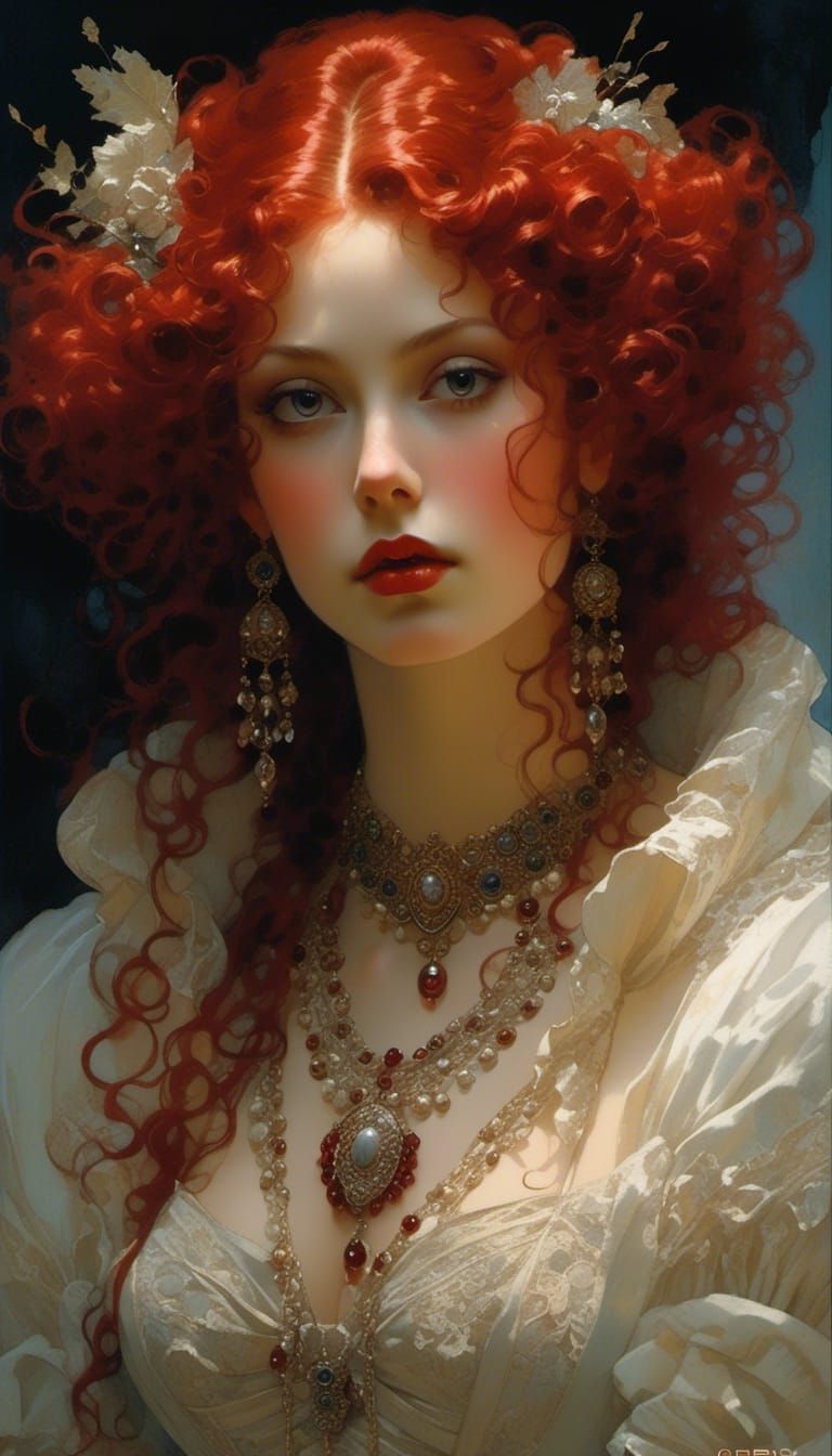 Rococo Lady in Velvet and Lace Portrait