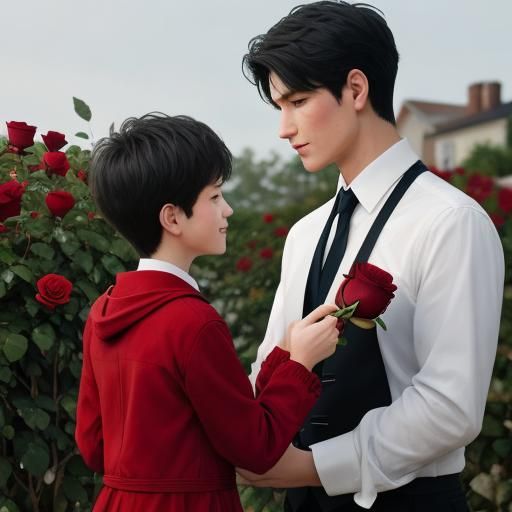 Boy Offering Red Rose to Girl
