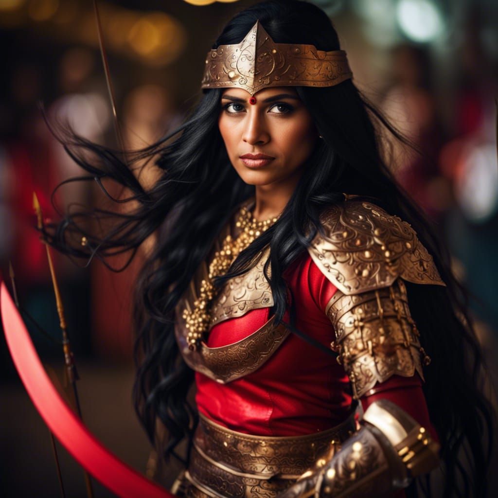 Indian Queen in Red Battle Armor