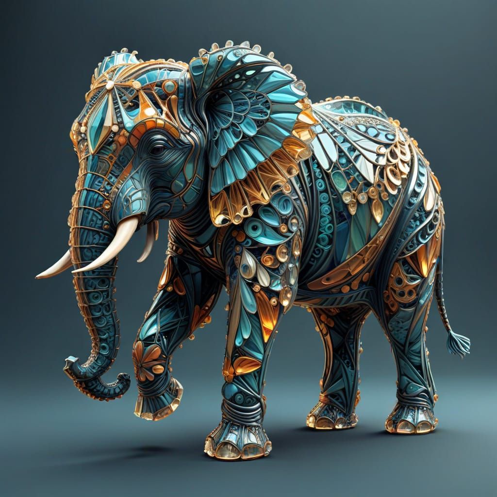 Glass Elephant with Abstract Fractal Design