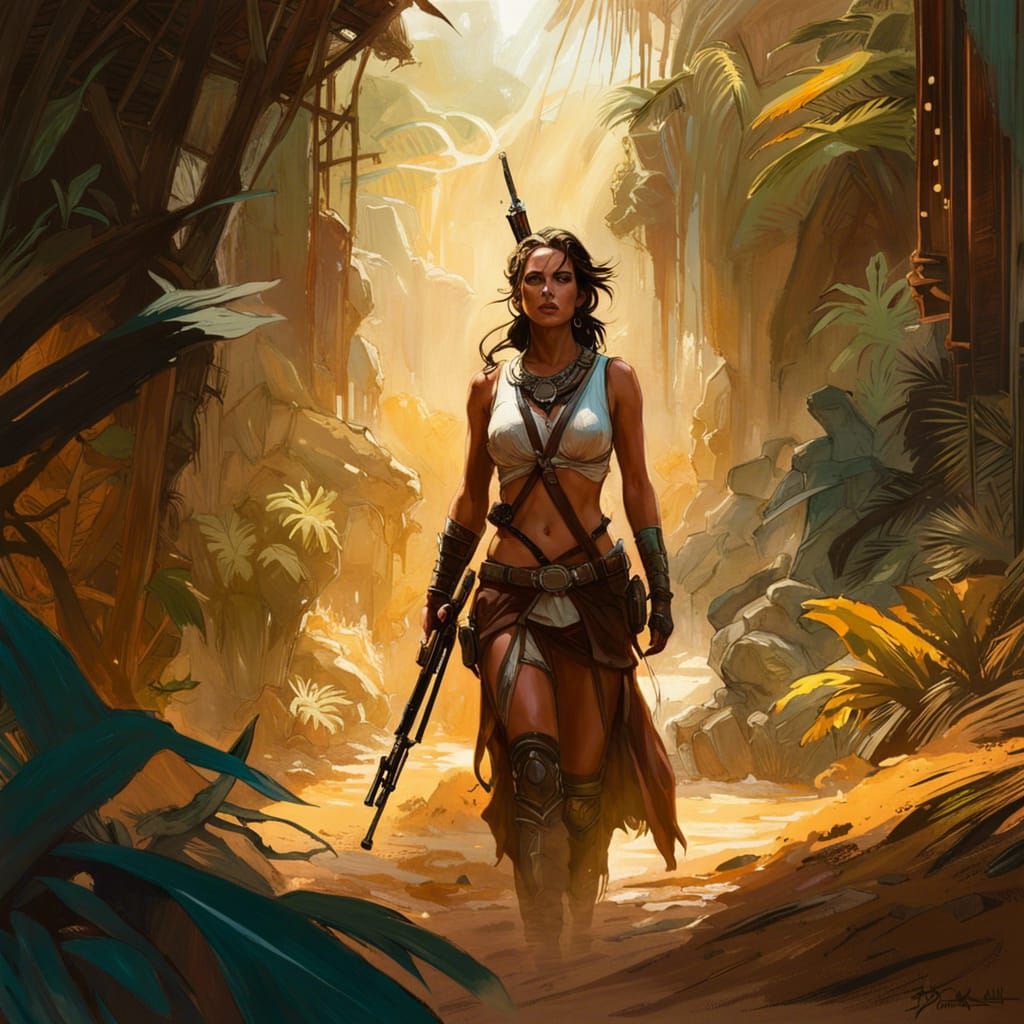 Jungle Huntress: Digital Art in Hyperrealistic Style