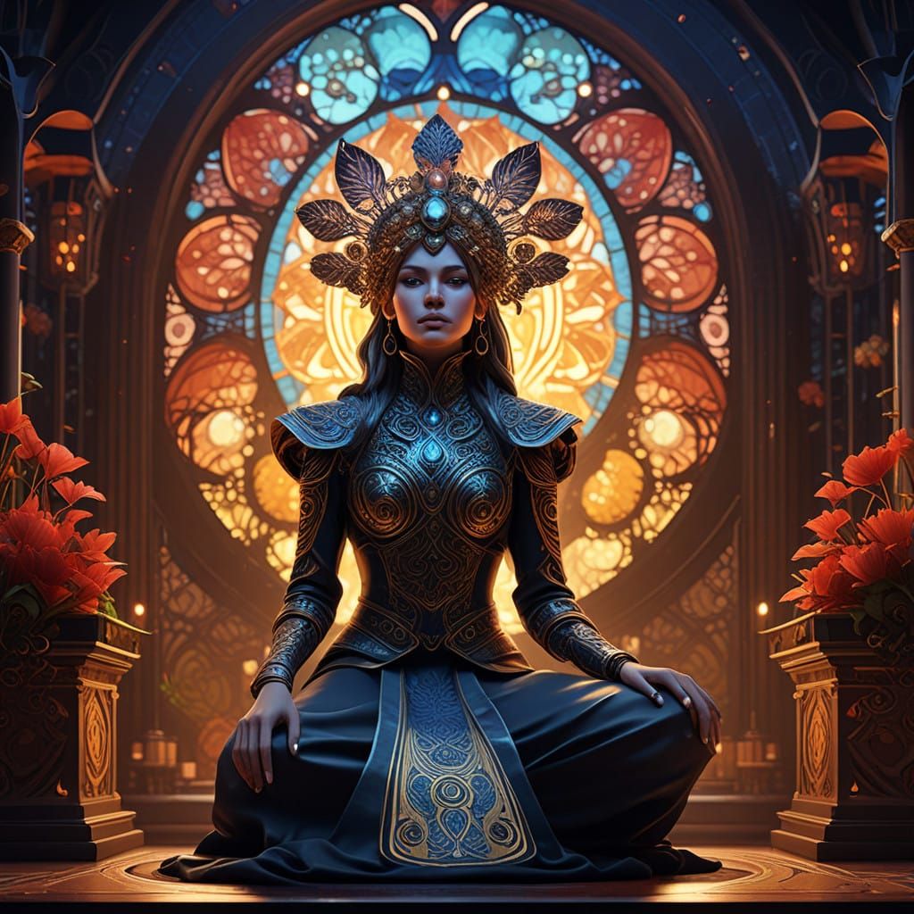 Mystical Headdress Goddess in Vibrant Hyper-Realistic Art